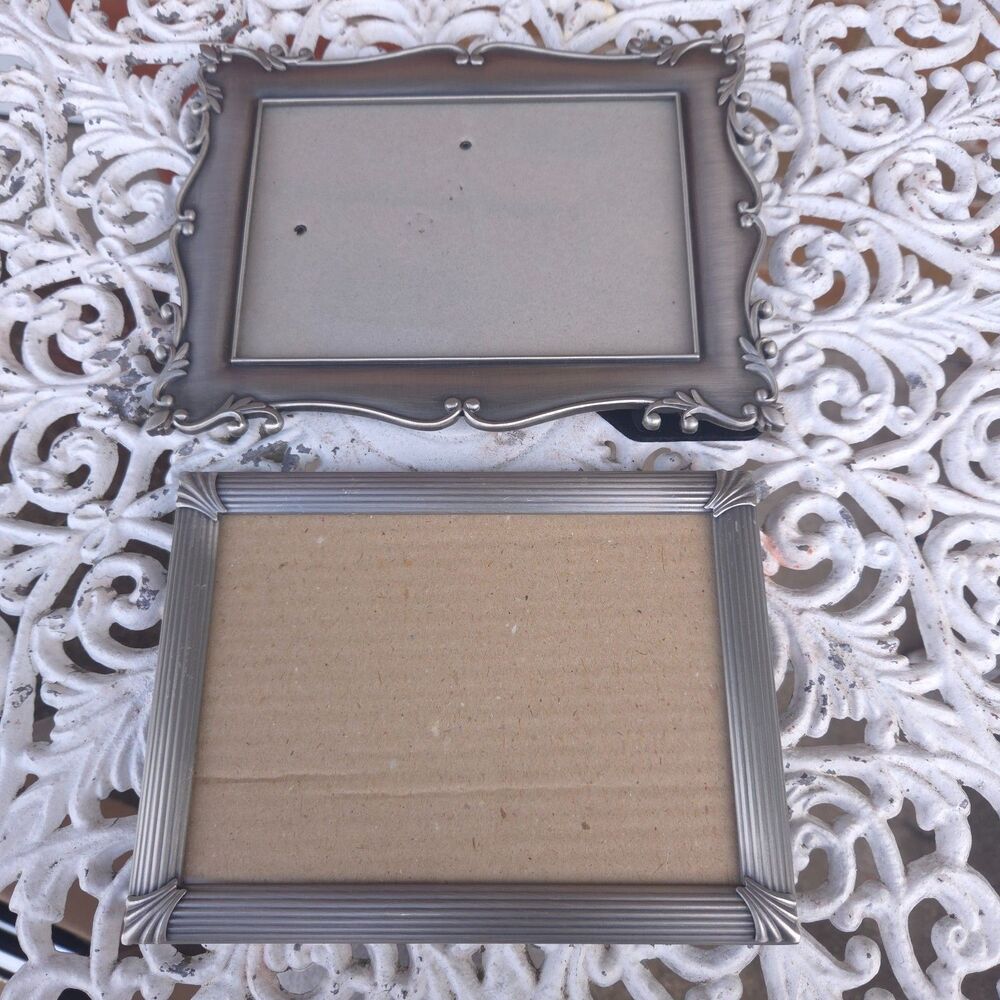 Vintage Pewter 5x7 Photo Frames Set of 2 Burnes of Boston Ornate Silver